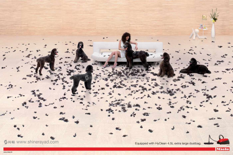 Miele吸塵器強大吸力平面廣告創意設計-上海廣告設計公司國外廣告欣賞-狗毛篇6