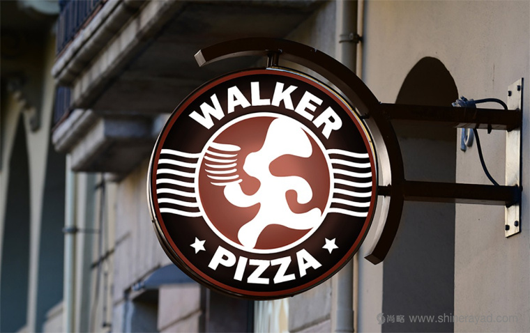 1 Walker pizza 披薩連鎖店品牌LOGO設計-門頭LOGO廣告燈箱設計