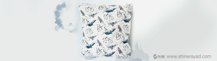 紡織品抱枕藍鯨水彩插畫設計-上海平面設計公司5