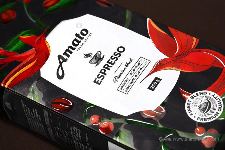 上海包裝設計公司欣賞：Amato花鳥插畫設計風格咖啡包裝設計4