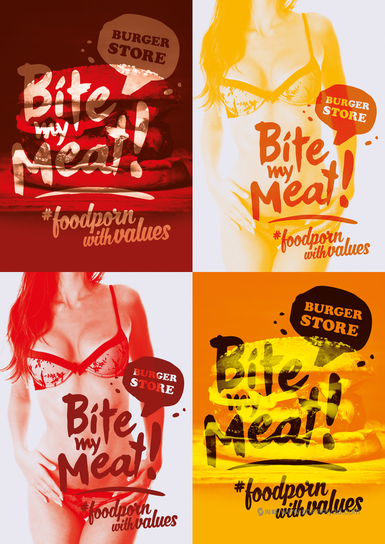 Bite My Meat 漢堡概念餐廳品牌VI視覺形象設計“女性身體篇”-上海品牌設計公司