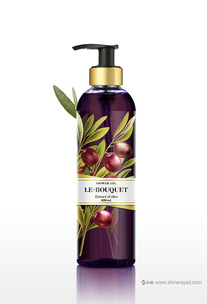 上海化妝品包裝設計公司欣賞：全彩印花朵插畫 Le Bouquet 品牌沐浴露包裝設計