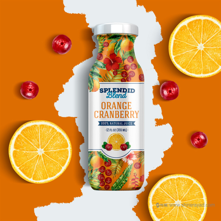 大面積水果插畫加留白版式的Splendid 果汁飲料包裝設計作品欣賞