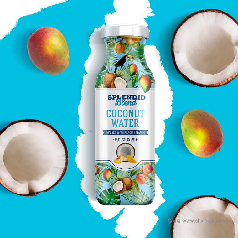 大面積水果插畫加留白版式的Splendid 果汁飲料包裝設計作品欣賞