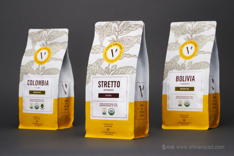 Cafe Virtuoso 咖啡大師咖啡包裝設計植物插畫設計欣賞－上海包裝設計公司