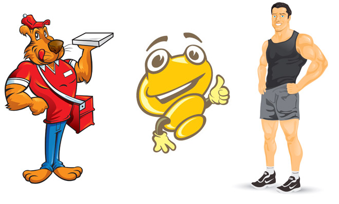 著色技術定制吉祥物（左到右）：外形加上漸變/底紋，平面彩色，漸變色-上海品牌策劃設計公司吉祥物設計教程