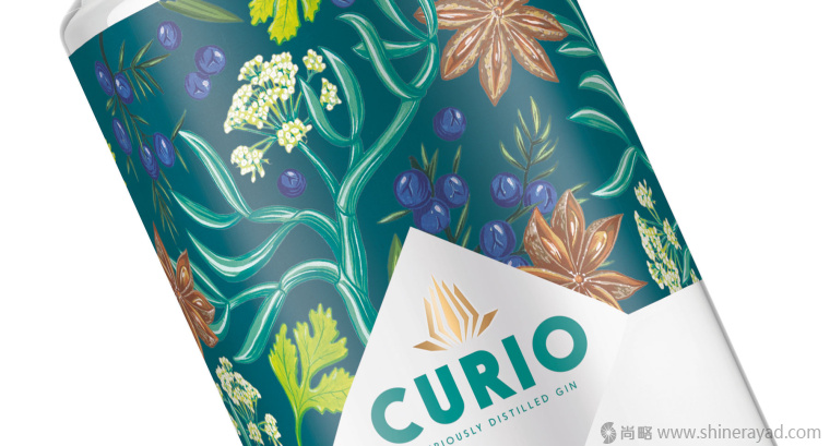 國外手繪植物花卉插畫風格洋酒包裝設計-curio杜松子酒和伏特加酒包裝設計3