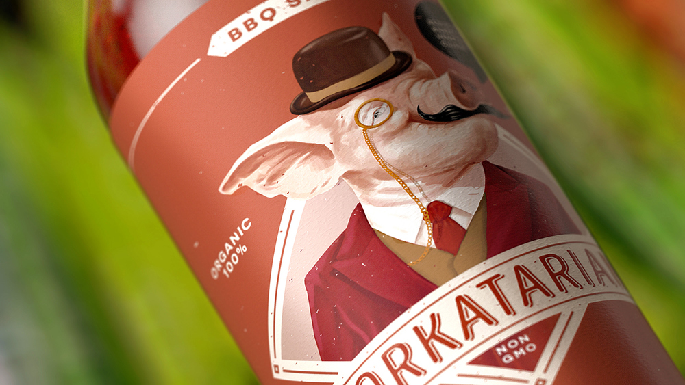 上海包裝設(shè)計(jì)公司設(shè)計(jì)欣賞PORKATARIAN烤肉醬素食燒烤醬包裝設(shè)計(jì)－豬先生吉祥物設(shè)計(jì)3