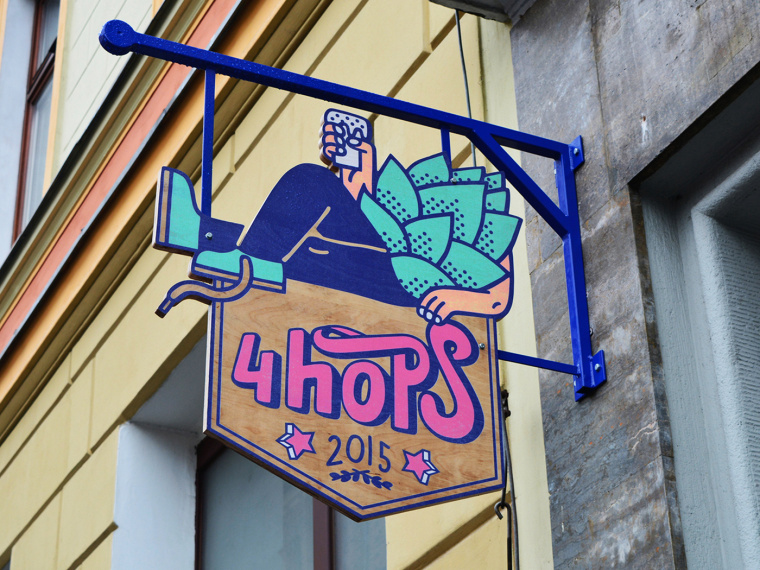 4Hops 啤酒酒吧logo設(shè)計餐廳VI形象線條插畫設(shè)計-上海logo設(shè)計公司設(shè)計收藏2