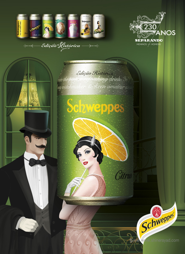 復古女郎插畫設計 Schweppes 易拉罐飲料包裝設計-上海包裝設計公司1