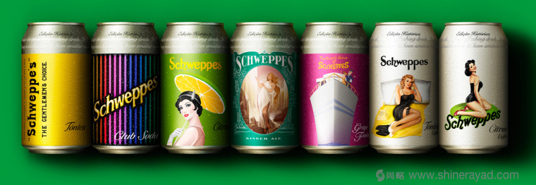 復古女郎插畫設計 Schweppes 易拉罐飲料包裝設計-上海包裝設計公司2