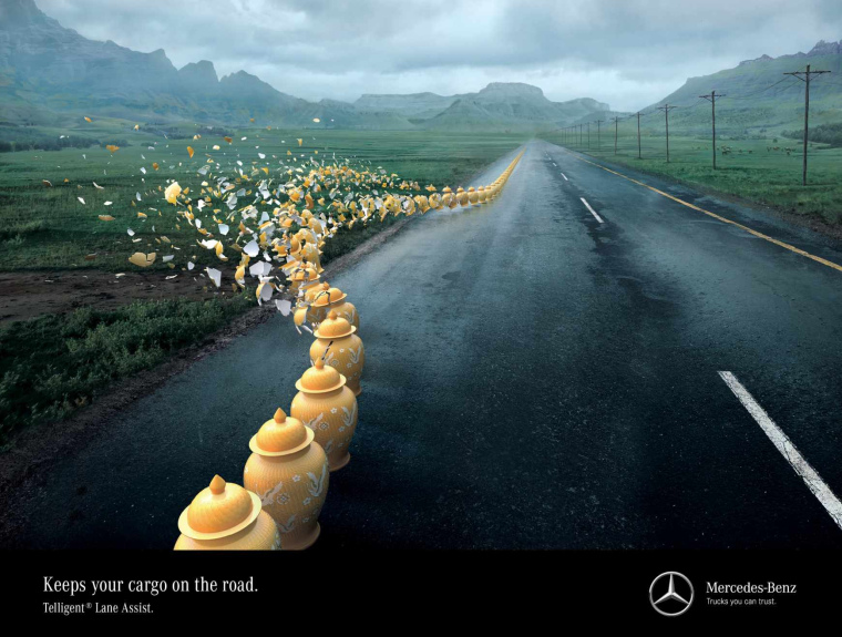 奔馳汽車車道智能保持系統中式意境風格平面創意廣告設計-上海廣告設計公司1