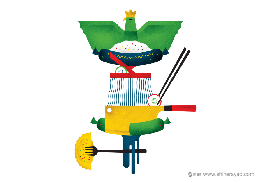 國外餐飲品牌形象設計案例欣賞——Kimski波蘭菜韓國料理融合菜餐廳餐飲品牌形象設計插畫設計2