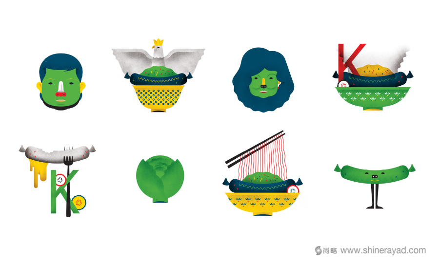 國外餐飲品牌形象設計案例欣賞——Kimski波蘭菜韓國料理融合菜餐廳餐飲品牌形象設計插畫設計4