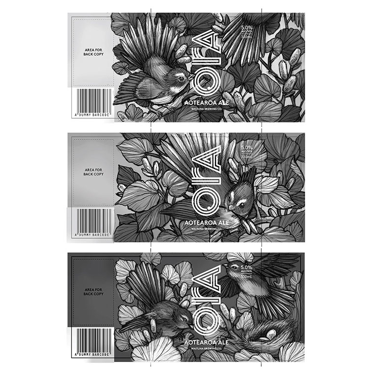 Ora毛利人啤酒品牌包裝設計，使用川崎植物的美麗插圖設計