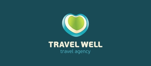 表達愛情愛心的心形logo設計-TRAVEL WELL旅行心LOGO