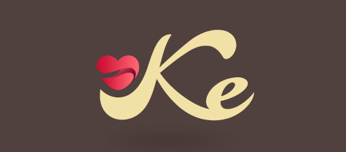 表達愛情愛心的心形logo設計-字母K+心