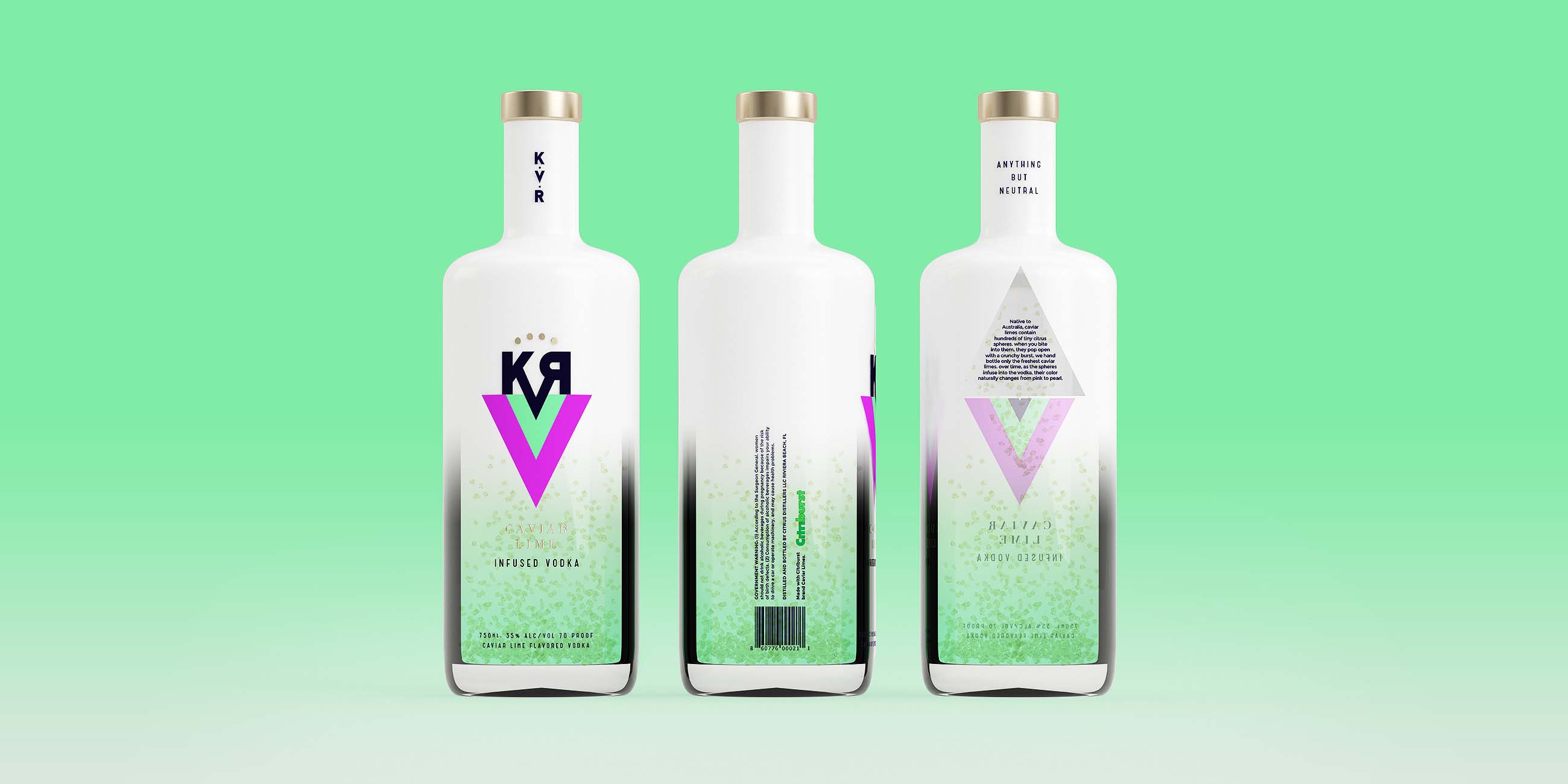 KVR酒精飲料品牌設(shè)計(jì)包裝設(shè)計(jì)，互補(bǔ)色箭頭符號，讓包裝超有識(shí)別性