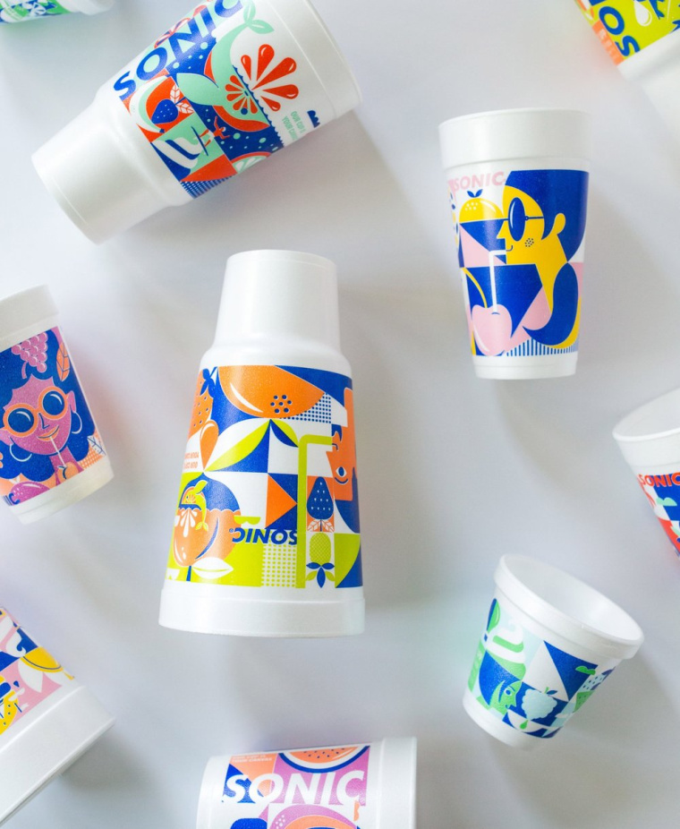時尚餐飲品牌設計-Sonic外賣飲料杯餐飲盒子包裝設計，給您深深的夏日懷念