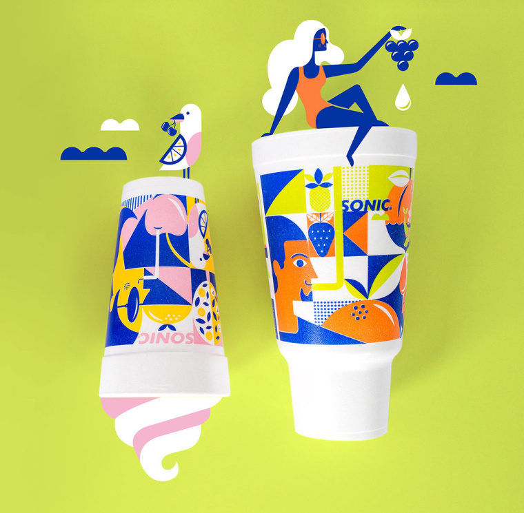 時尚餐飲品牌設計-Sonic外賣飲料杯餐飲盒子包裝設計，給您深深的夏日懷念