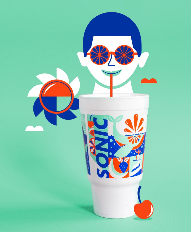 時尚餐飲品牌設計-Sonic外賣飲料杯餐飲盒子包裝設計，給您深深的夏日懷念