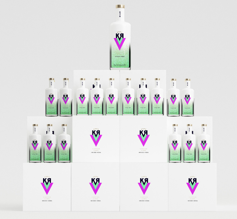 KVR酒精飲料品牌設(shè)計(jì)包裝設(shè)計(jì)，互補(bǔ)色箭頭符號，讓包裝超有識(shí)別性