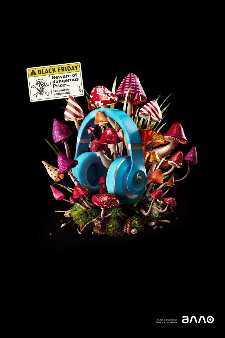 Allo及時通訊app“抑制黑色星期五購物欲望”平面創意廣告設計欣賞-蘑菇