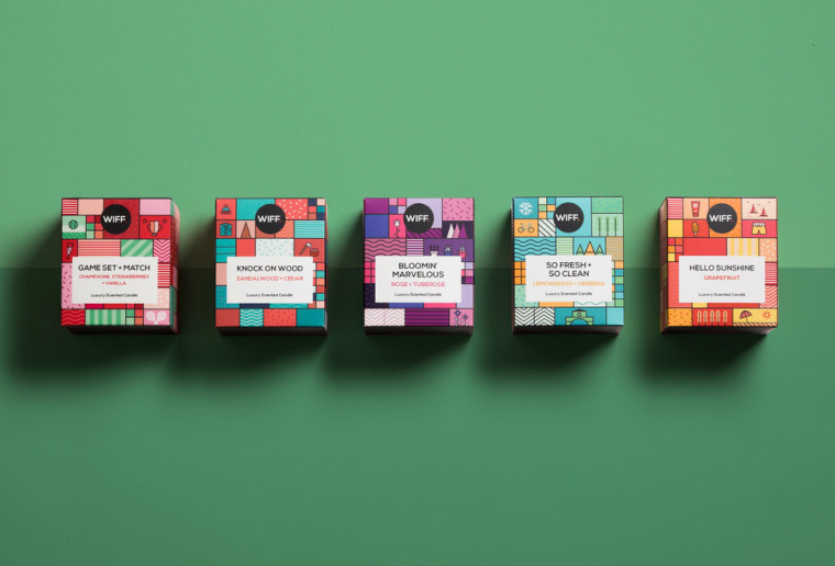 方形色塊插畫風格 WIFF蠟燭香薰包裝設計-上海包裝設計公司
