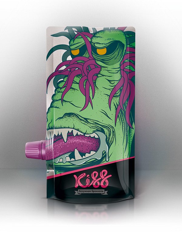 kiss人物夸張插畫果蔬泥包裝設計-上海包裝設計公司國外創意包裝欣賞