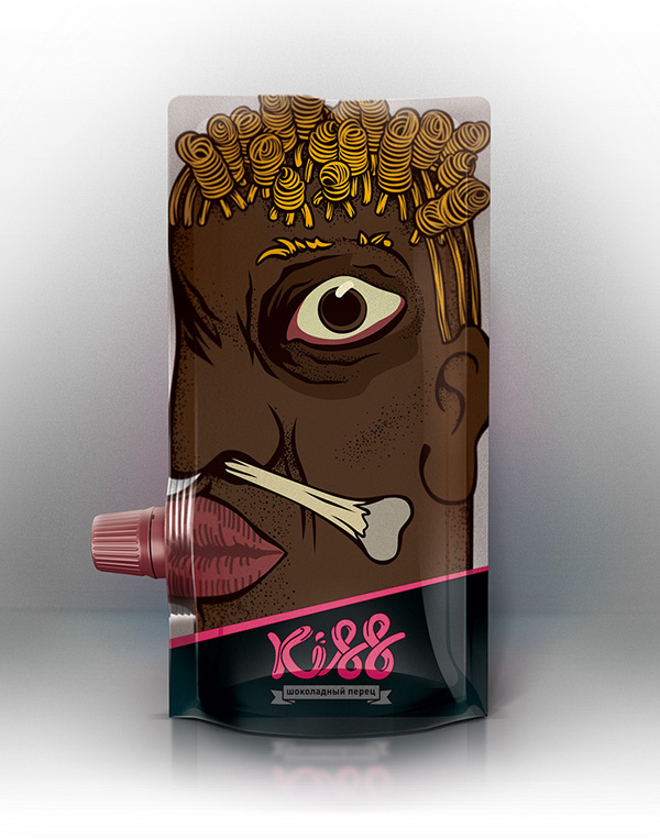 kiss人物夸張插畫果蔬泥包裝設計-上海包裝設計公司國外創意包裝欣賞