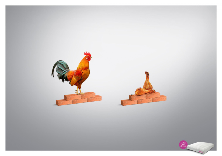 Sleepwell床墊平面廣告創意“愛你的睡眠–雞”篇賞析