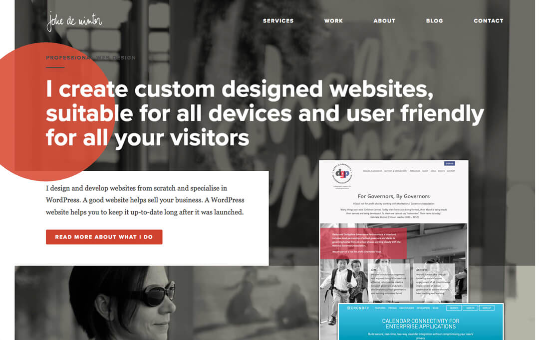 Joke de Winter網站設計-背景中使用模糊的黑白照片作為白色空間