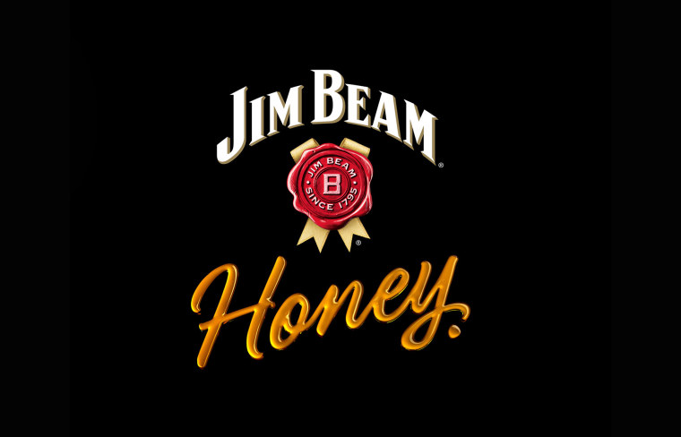 Jim Beam 蜂蜜金黃色徽標logo設計-立體手寫字