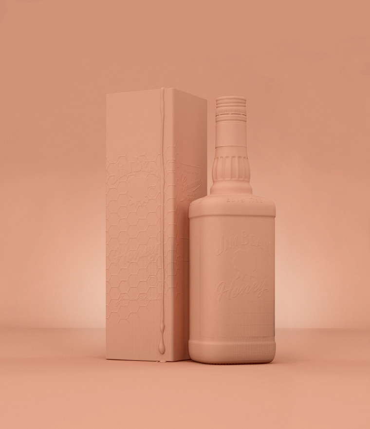 六邊形圖案 Jim Beam 蜂蜜包裝設計，極具食欲感