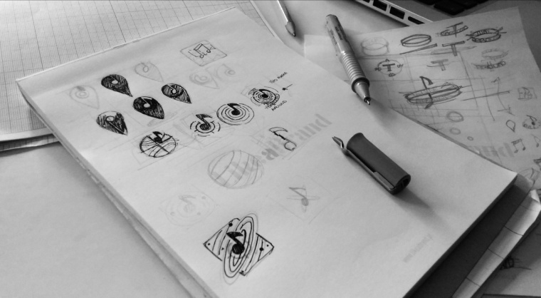 Tunearound 音樂APP品牌logo設計-圓形+聲波+音符