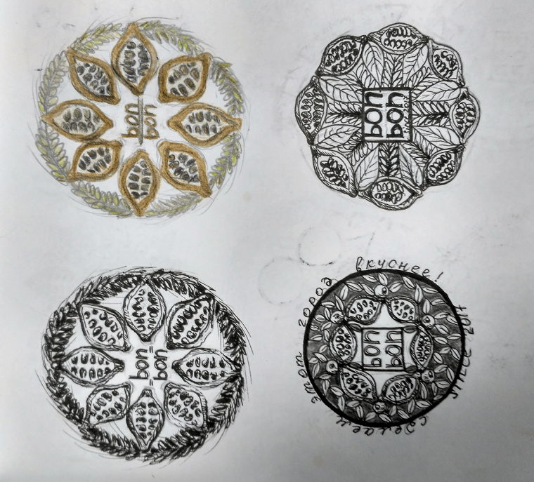 食物花卉圖案徽標風格 BonBon 咖啡廳餐廳標志設計VI形象設計欣賞