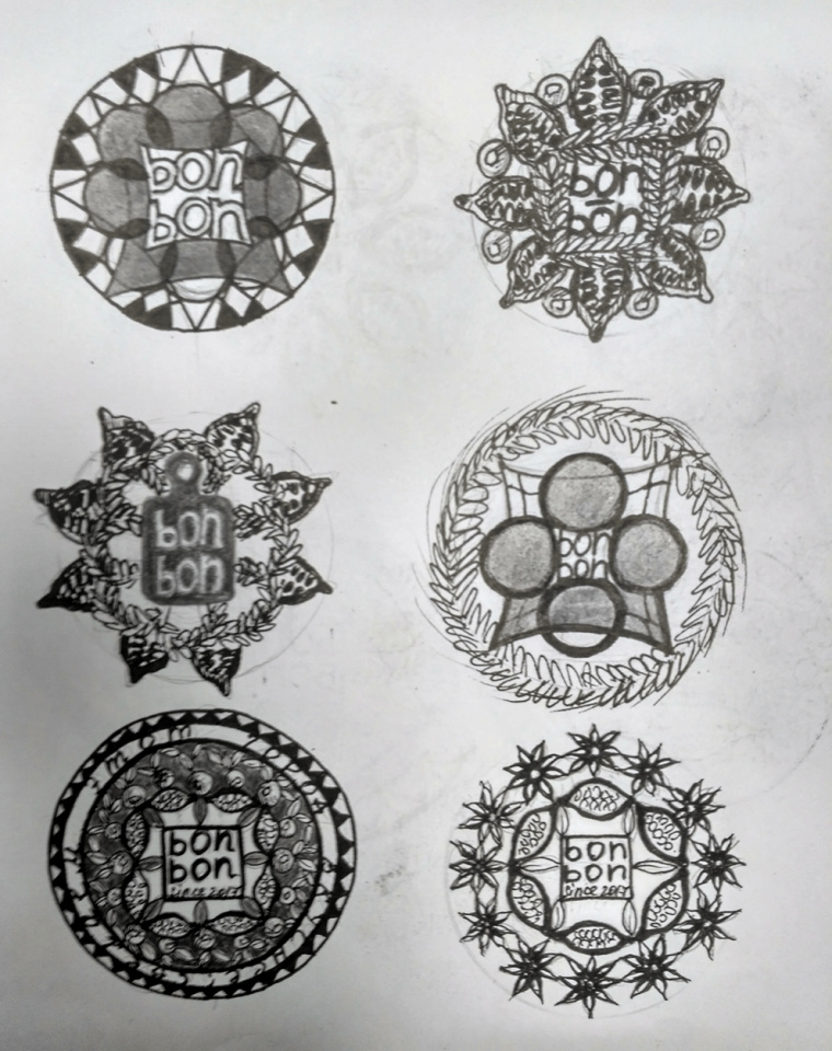 食物花卉圖案徽標風格 BonBon 咖啡廳餐廳標志設計VI形象設計欣賞