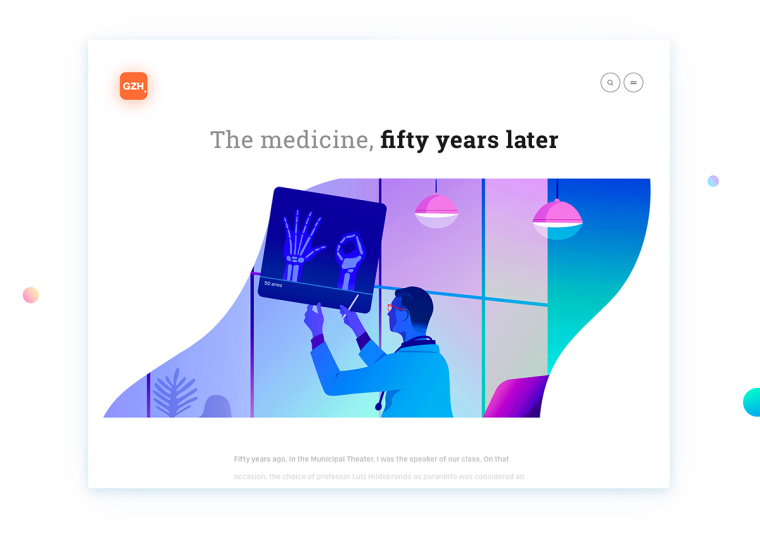 健康醫(yī)療CZN網(wǎng)站插圖式設(shè)計(jì)，空白與戲劇性的有機(jī)形狀相結(jié)合