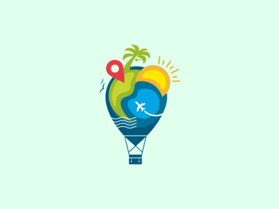 彩色氣球加旅游標志的旅行logo設計