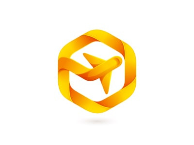 橙色六角飛機的logo設計