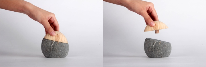 日式溫泉浴粉創意包裝設計造型設計——石材與木材的結合