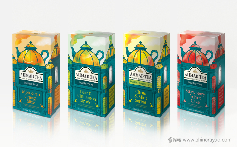 國外茶葉包裝設計欣賞：ahmad tea 甜點茶金字塔系列包裝設計