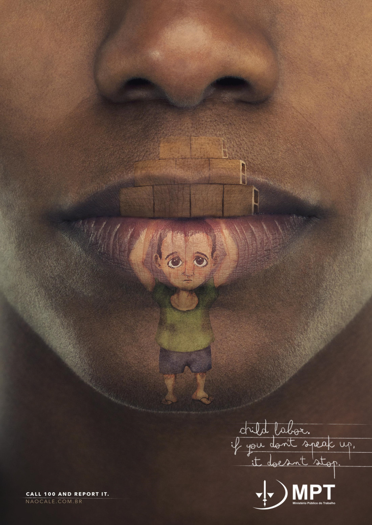 巴西反對(duì)使用童工平面創(chuàng)意廣告“嘴唇”篇-上海廣告設(shè)計(jì)公司