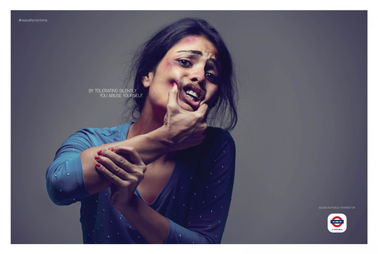 印度公益廣告欣賞——請不要忍受虐待“受害者的聲音”篇平面創(chuàng)意廣告