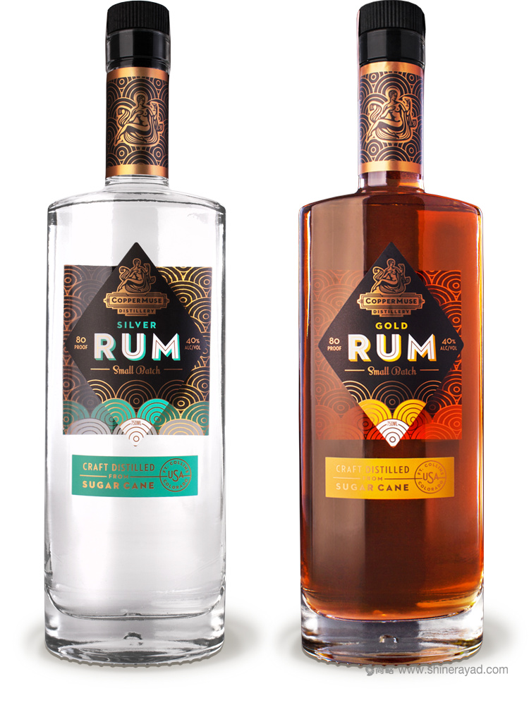 國外洋酒品牌設計欣賞——CopperMuse 朗姆酒裝飾圖案風格標志設計與包裝設計