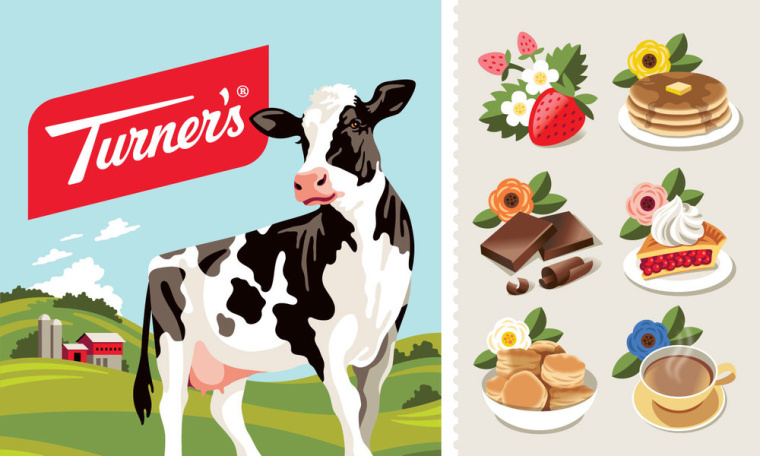 矢量插畫風格的Turner乳業農場牛奶包裝設計-上海包裝設計公司