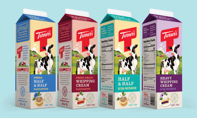 矢量插畫風格的Turner乳業農場牛奶包裝設計-上海包裝設計公司