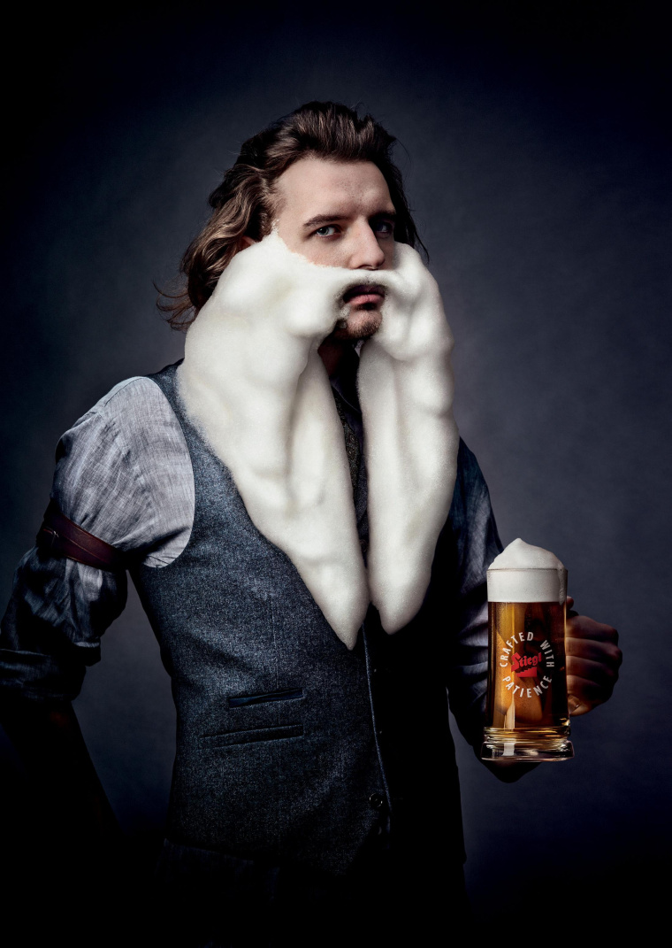 Stiegl 啤酒平面廣告創意設計“啤酒泡沫胡子造型篇”-上海平面廣告策劃設計公司