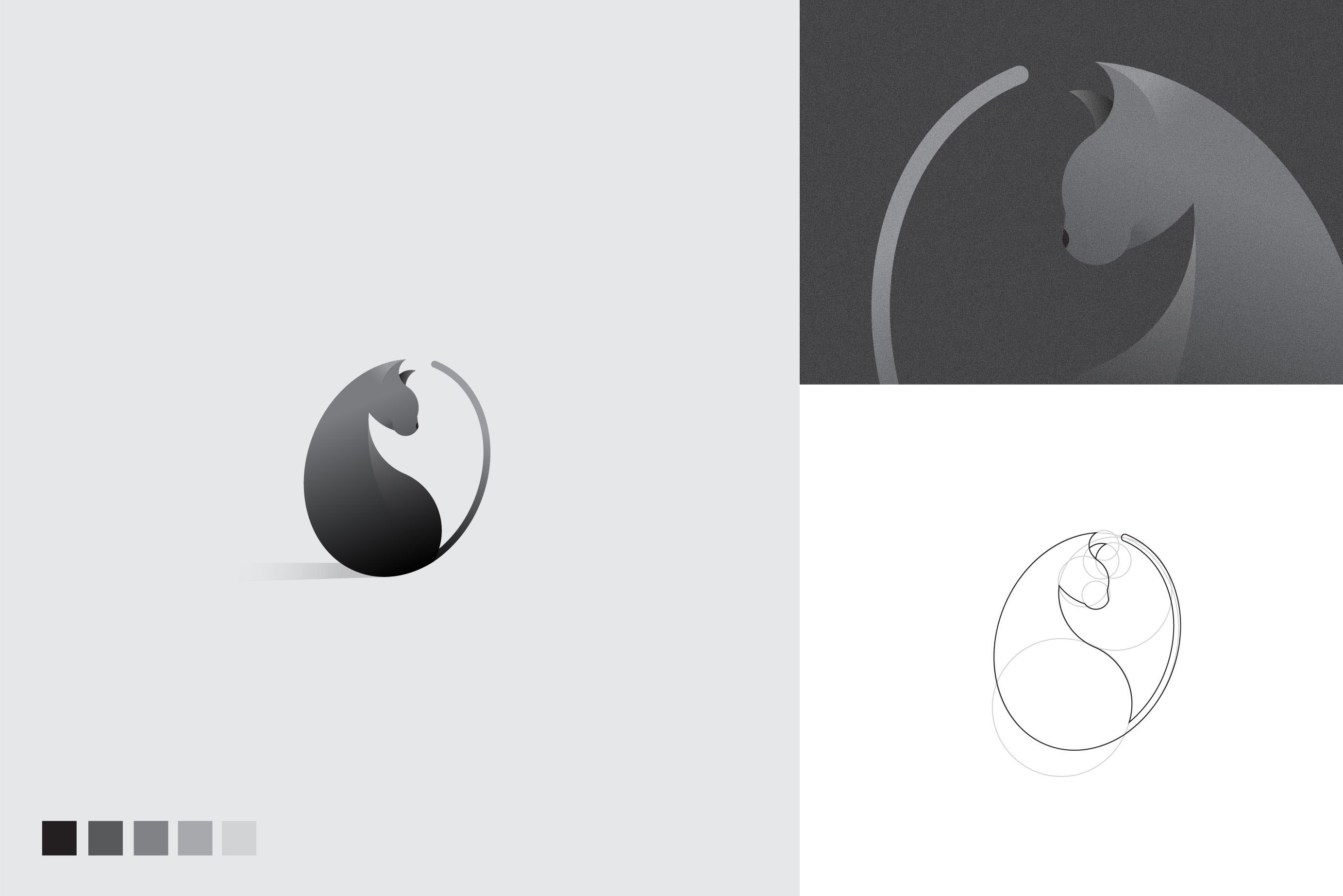 灰色貓咪logo-黃金分割比例設計的幾何圖形動物logo設計圖片欣賞-上海logo設計公司