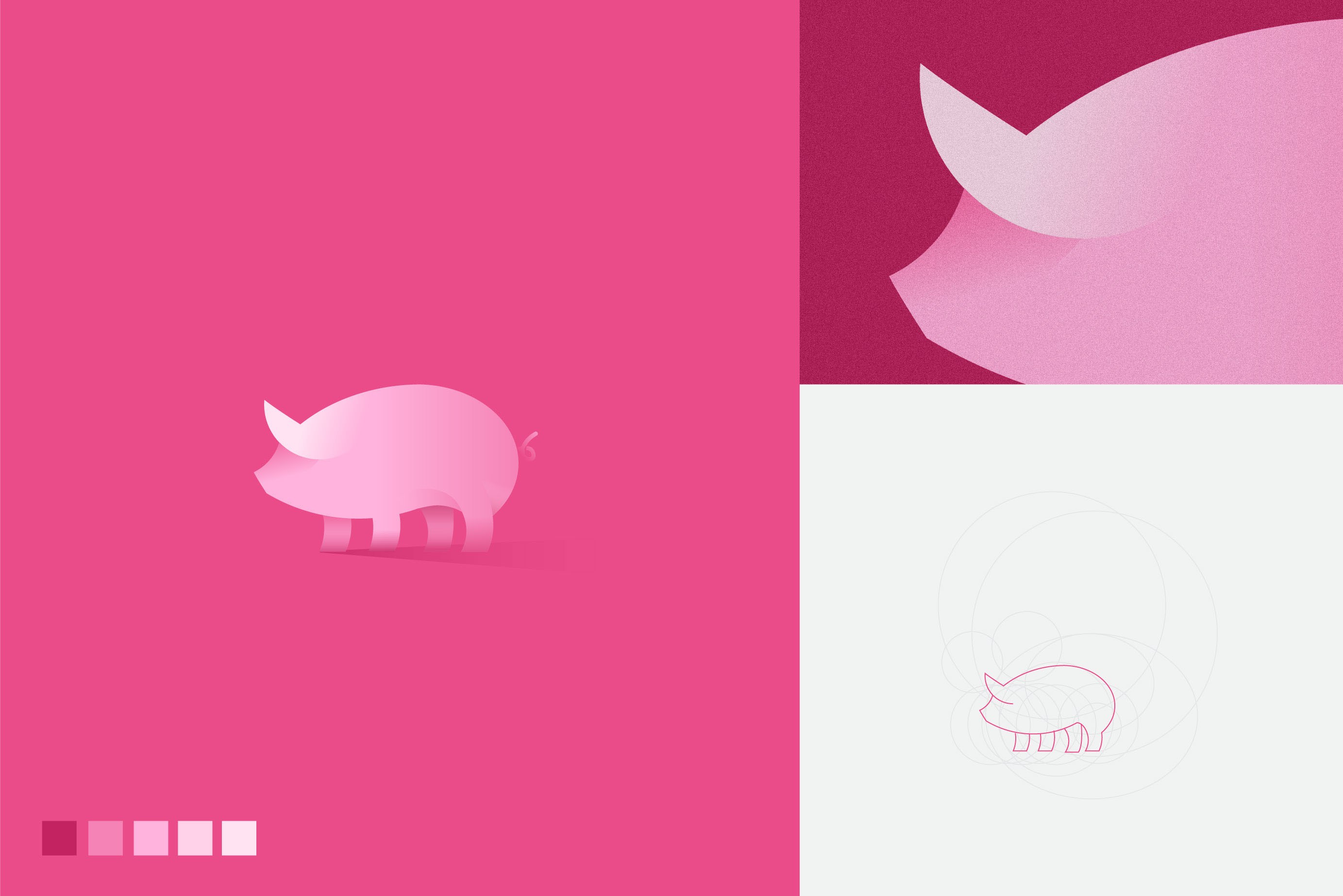 粉色豬豬logo-黃金分割比例設計的幾何圖形動物logo設計圖片欣賞-上海logo設計公司